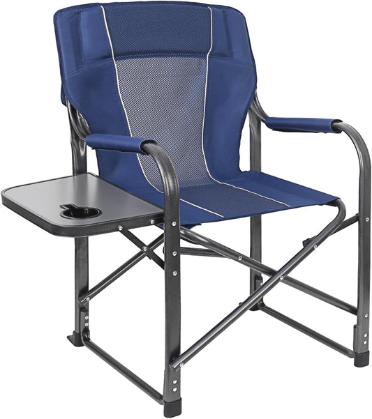 GO2CAMPS Premium Heavy-Duty Director Camping Chair with Foldable Side Table | Built-In Cup Holder Outdoor Chair for Camping, Hiking, Picnic, Fishing, Beach, Tailgating and Backyard Lounging and Events